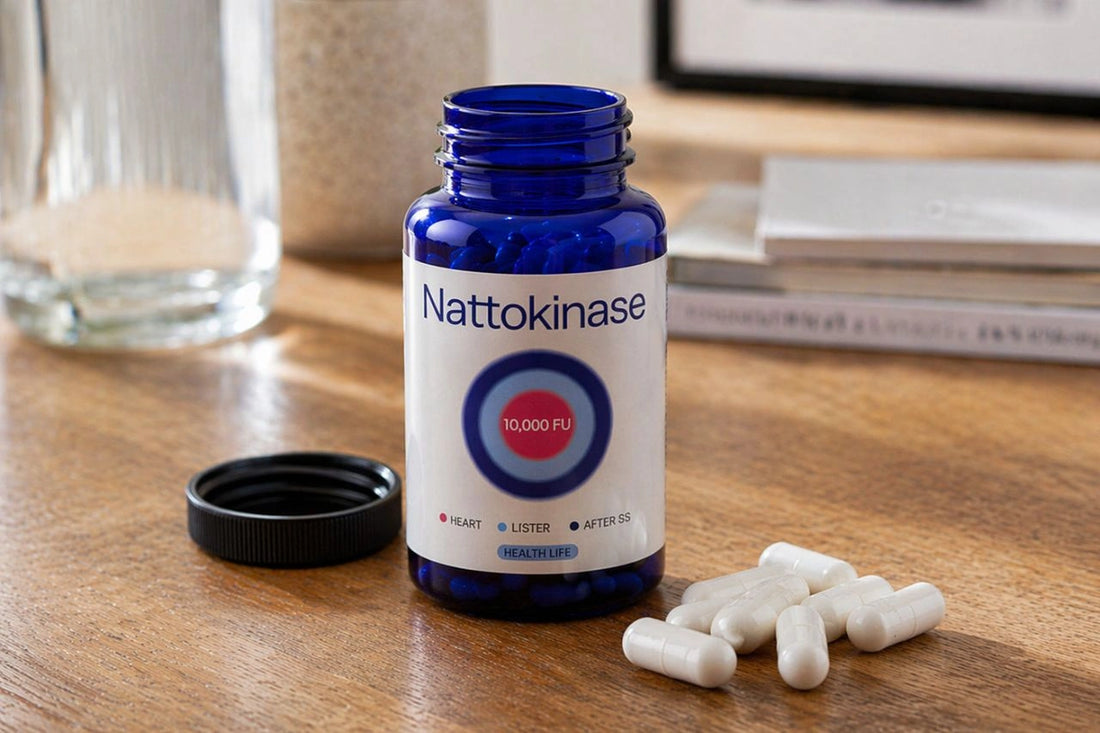 Nattokinase bottle with capsules