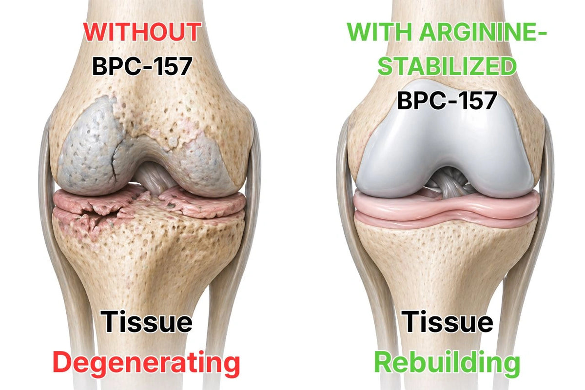 Without BPC-157 vs with arginine-stabilized BPC-157 diagram