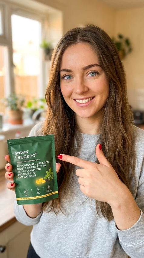 Happy woman with product