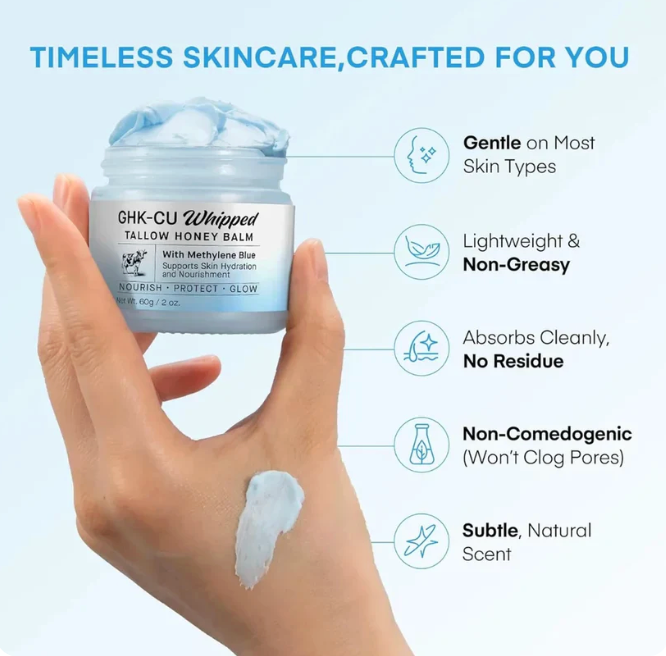GHK-CU Whipped Tallow Honey Balm with Methylene Blue