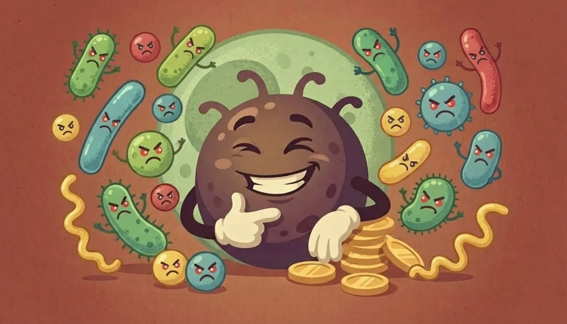 Laughing parasite with coins