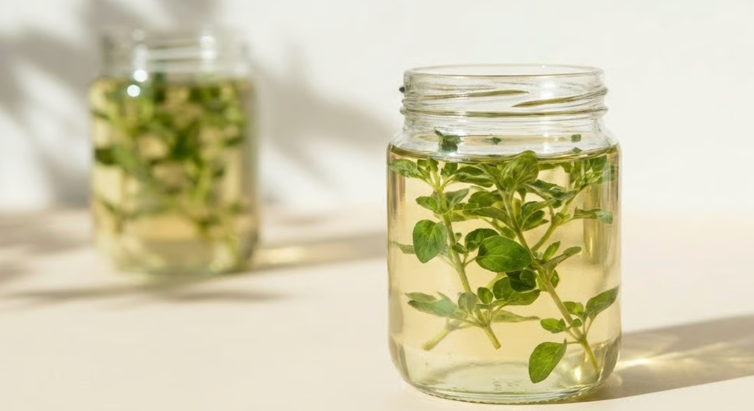 Oregano oil in glass jars