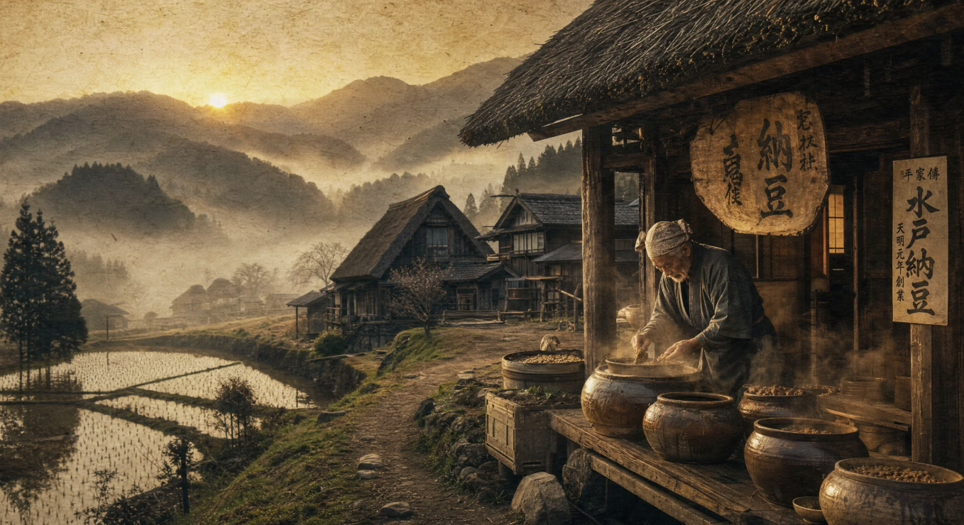 Japanese mountain village at sunrise