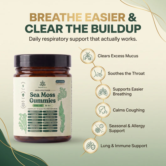 Sea Moss 16-In-1 Wellness Gummies To Clear Mucus & Restore Respiratory Health